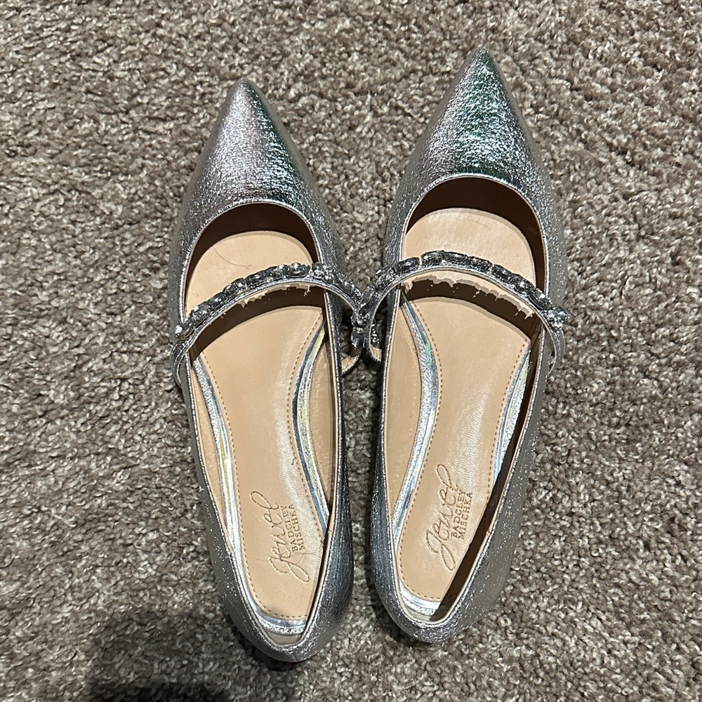 Badgey Mischka Silver Glitter Mary Jane Shoes